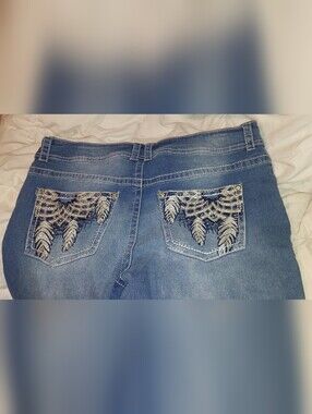 Copper Flesh Curvy Bootcut Denim Jeans w/Feather Design Pockets Size Women's 18